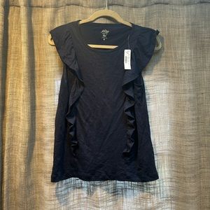 J. Crew Navy Linen Ruffle Tee Medium
